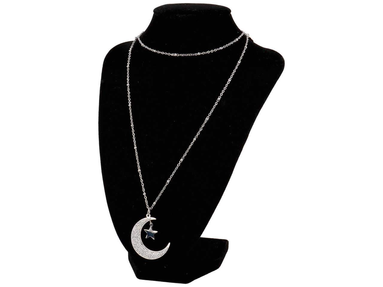 Collana acciaio luna con strass e stella