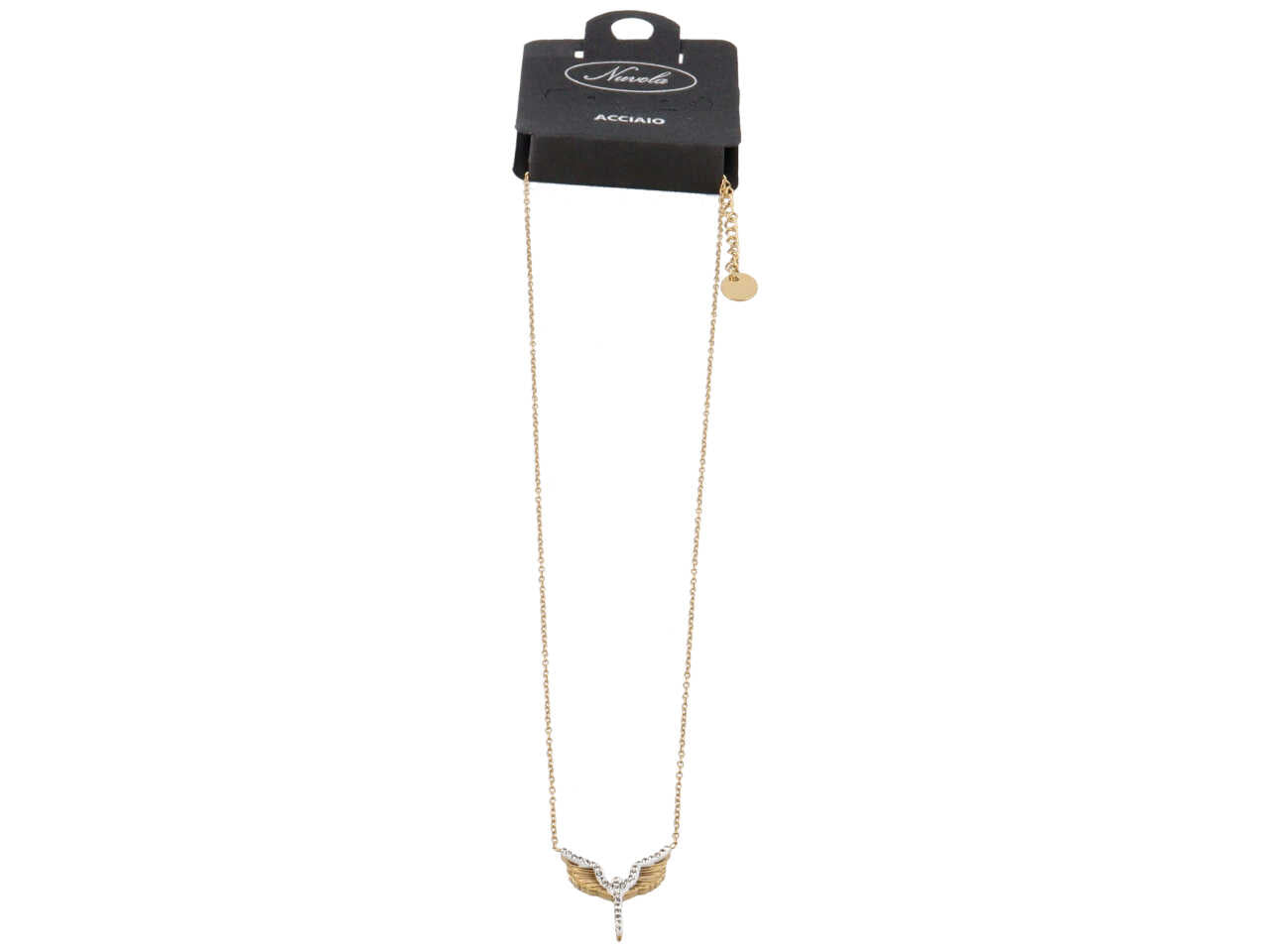Collana acciaio con angelo oro e strass