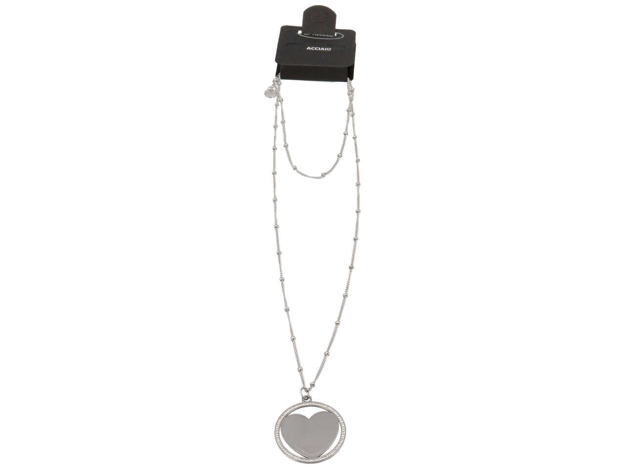 Collana acciaio con cuore in cerchio e zirconi