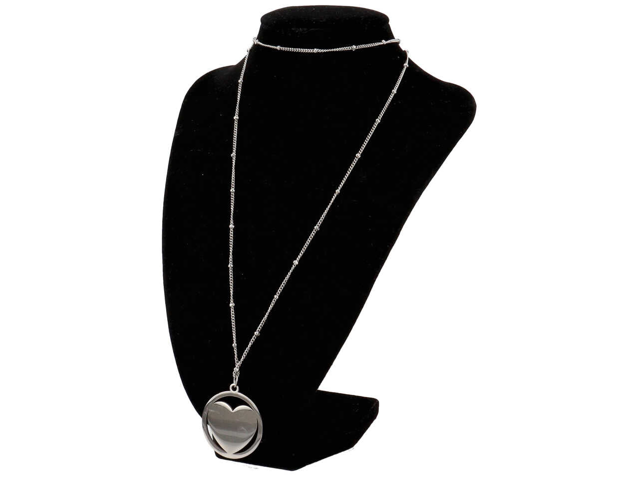 Collana acciaio con cuore in cerchio e zirconi