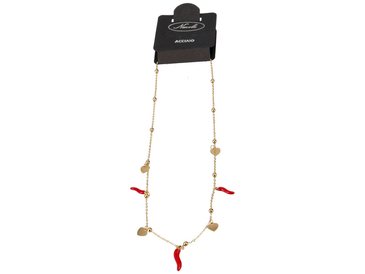 Collana oro con cuori e 3 corni