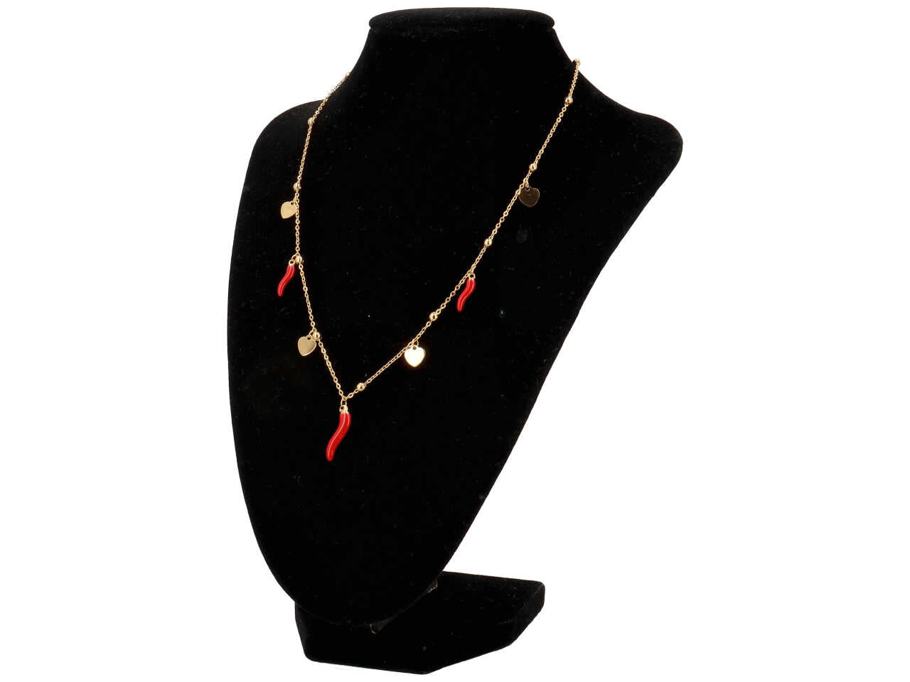 Collana oro con cuori e 3 corni