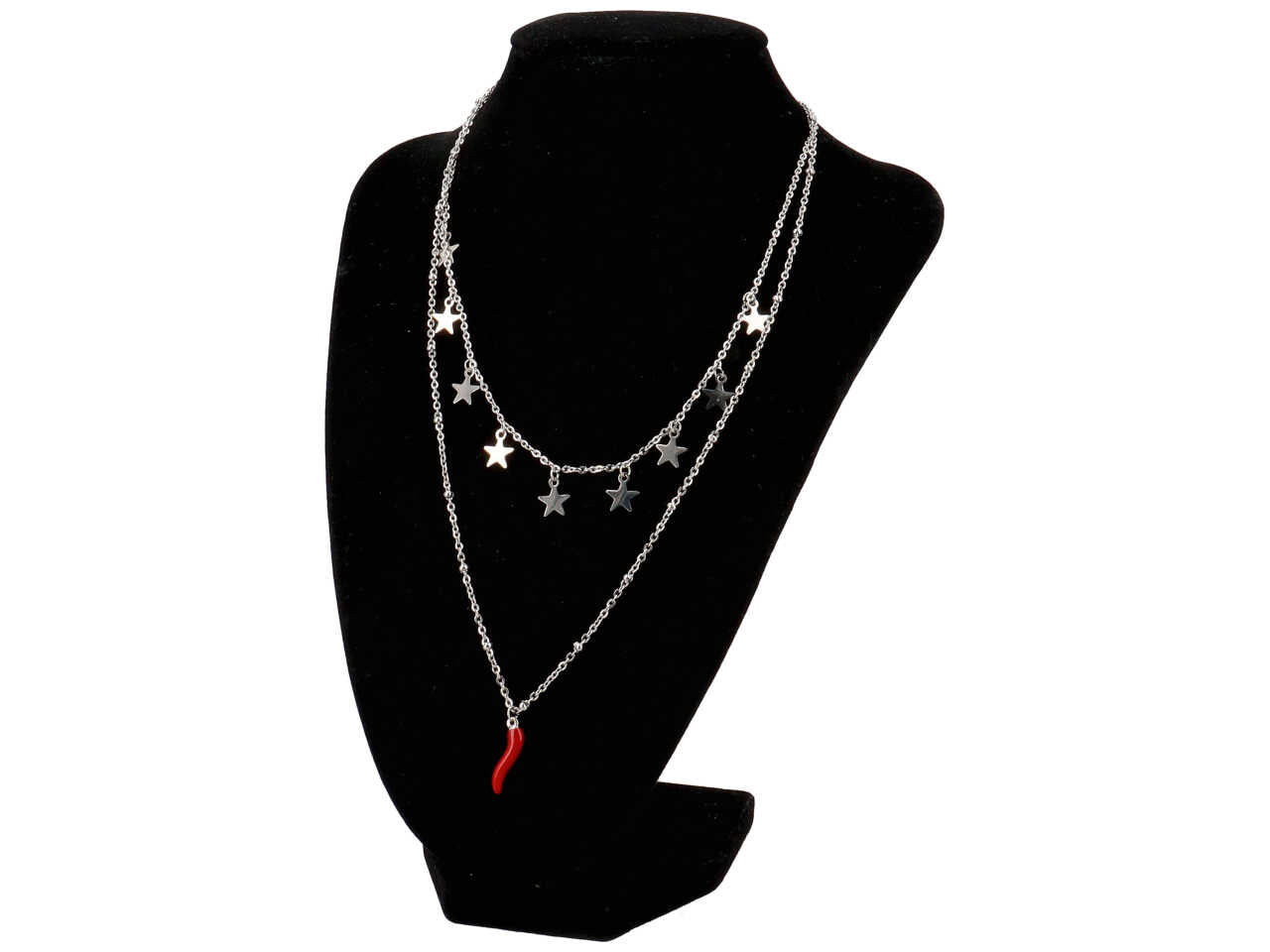 Collana acciaio 2 fili con stelline e cornetto