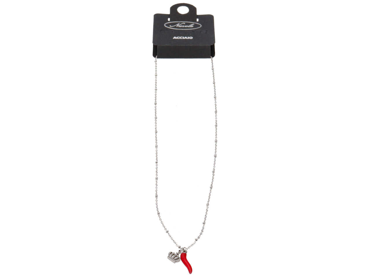 Collana in acciaio con cornetto e corona