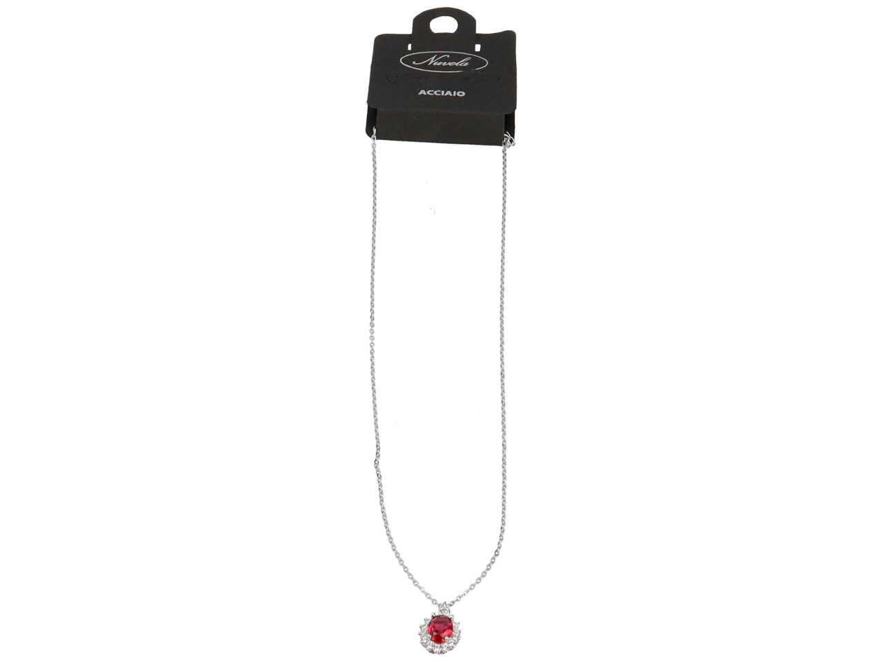Collana in acciaio con pietra ovale rossa