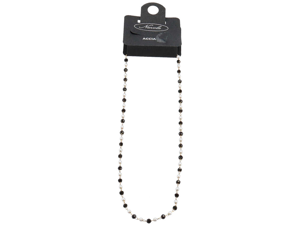 Collana oro c/cristalli neri+perline
