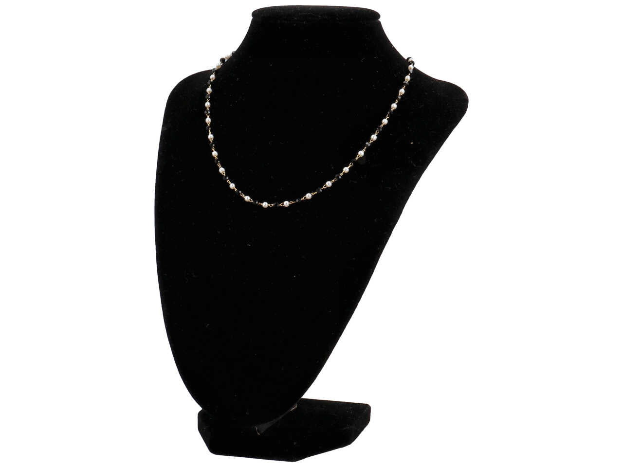 Collana oro c/cristalli neri+perline