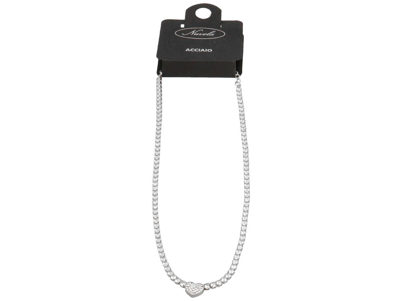 Collana tennis con cuore centrale e strass