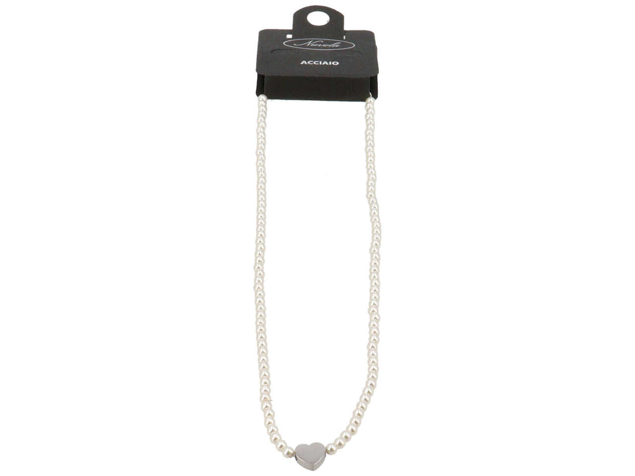 Collana perline bianche con cuore centrale