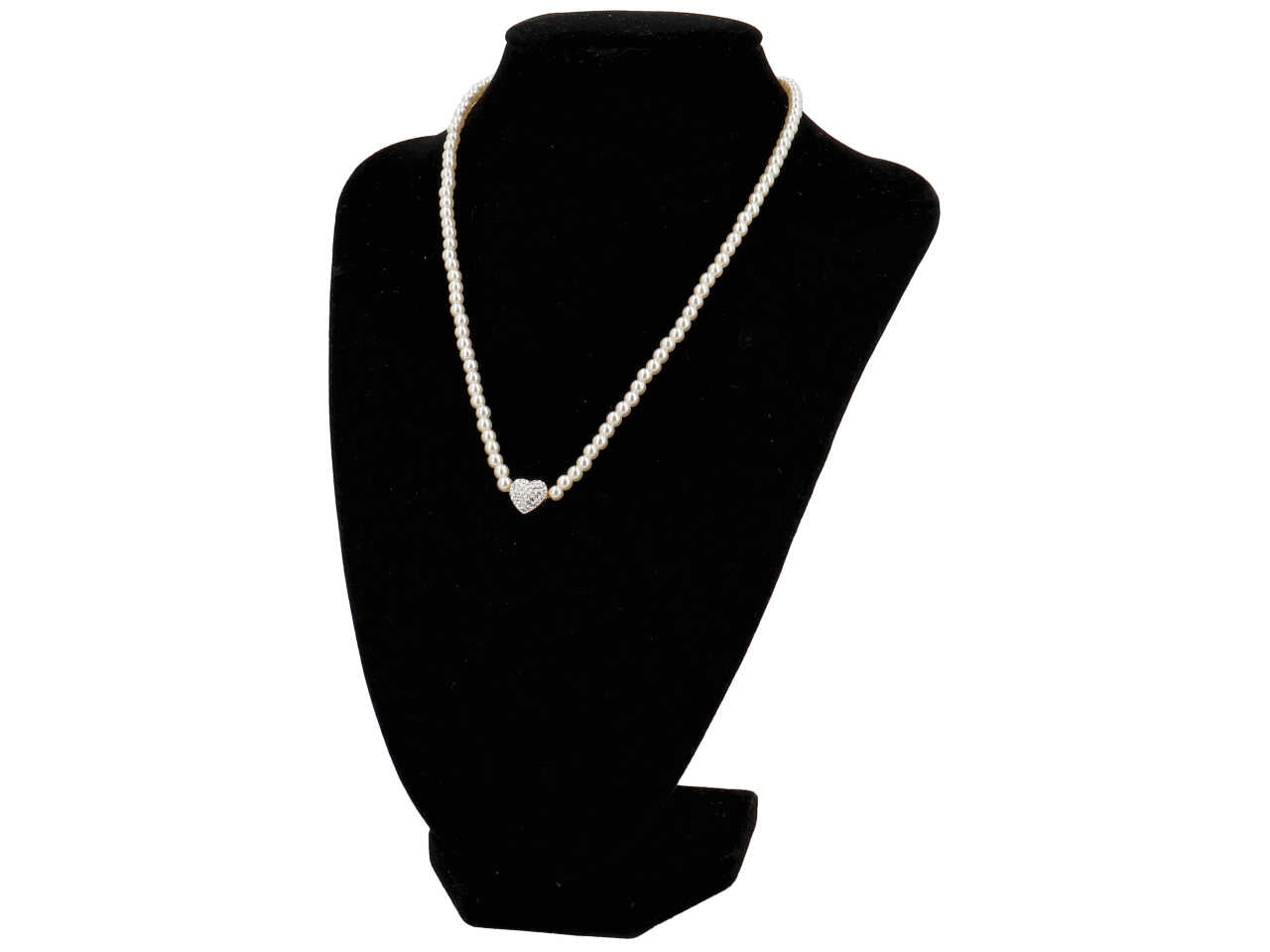 Collana oro perle e cuore centrale con strass