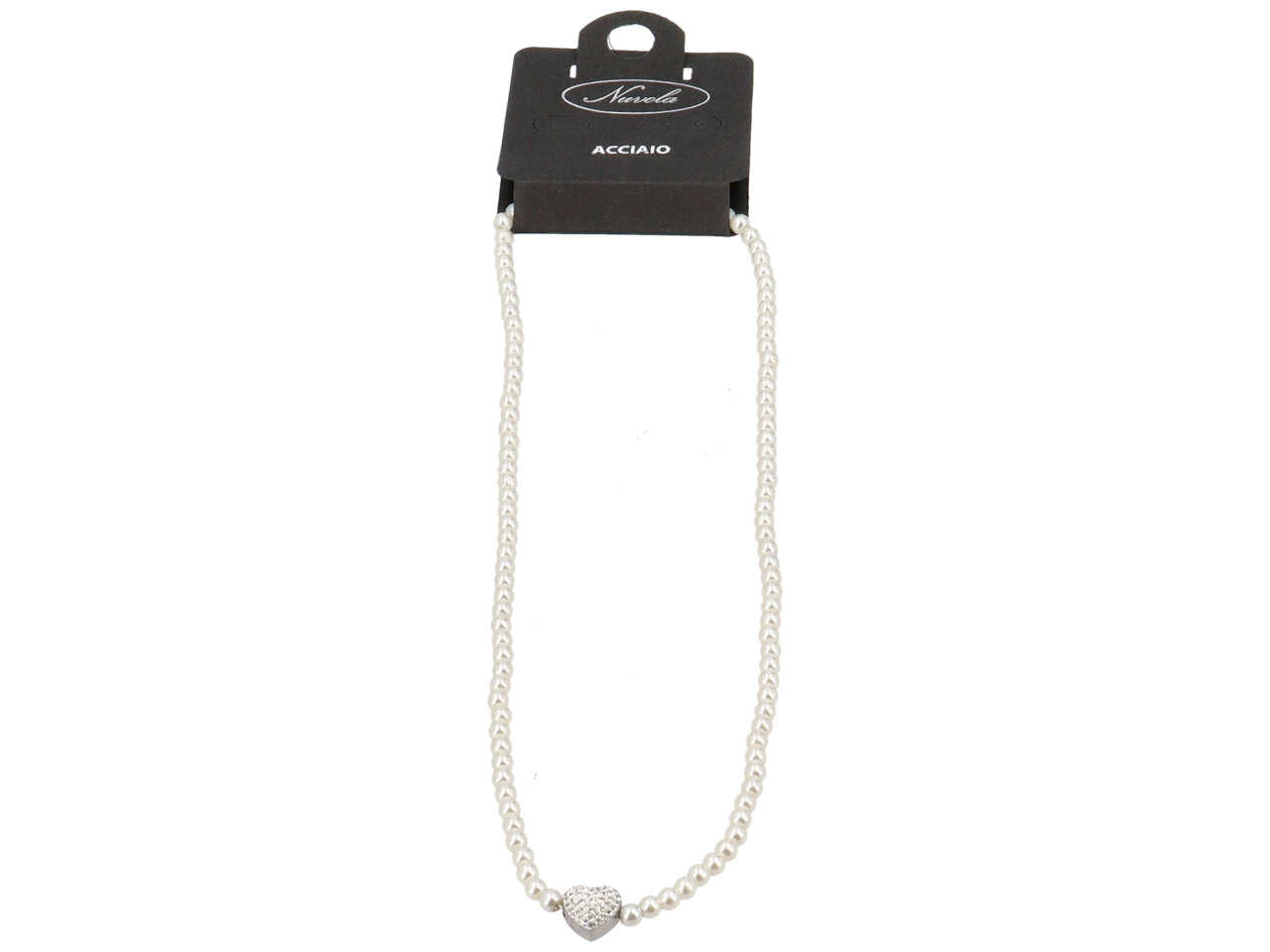 Collana perle e cuore con strass