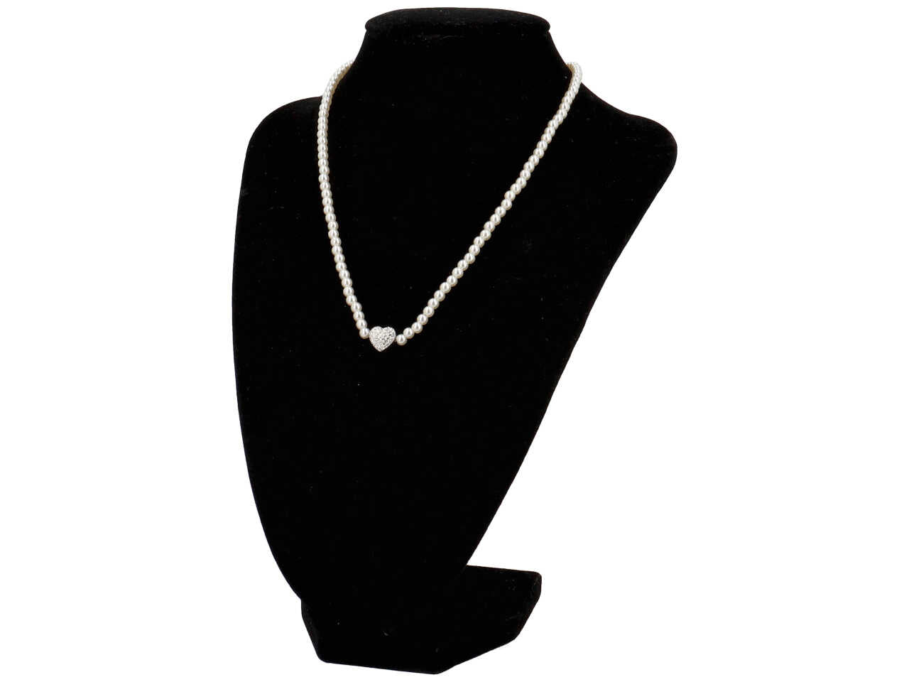 Collana perle e cuore con strass