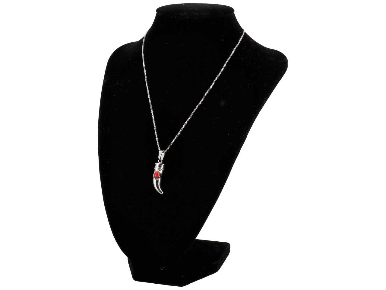 Collana argentata con corno e inserto pietra