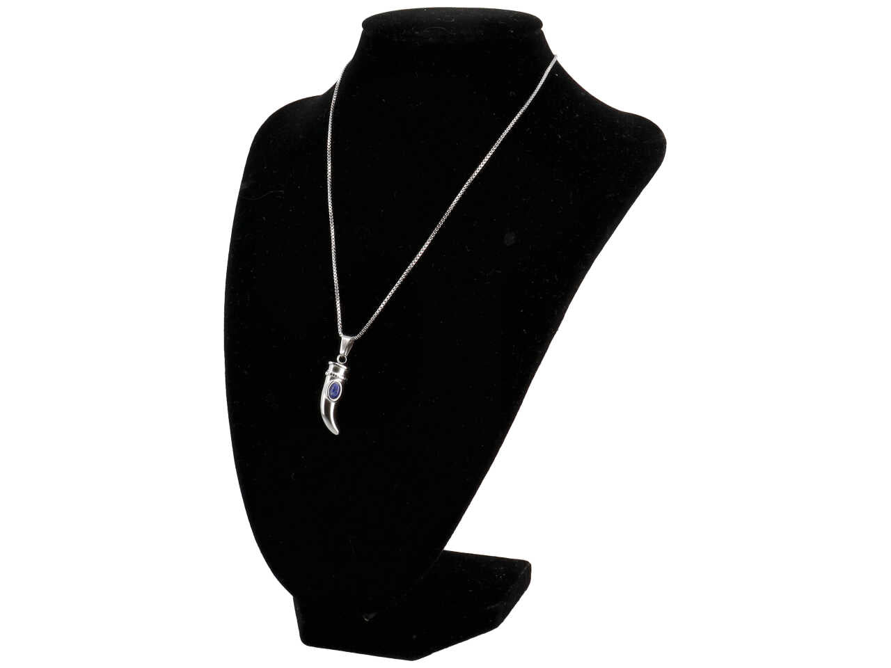 Collana argentata con corno e inserto pietra