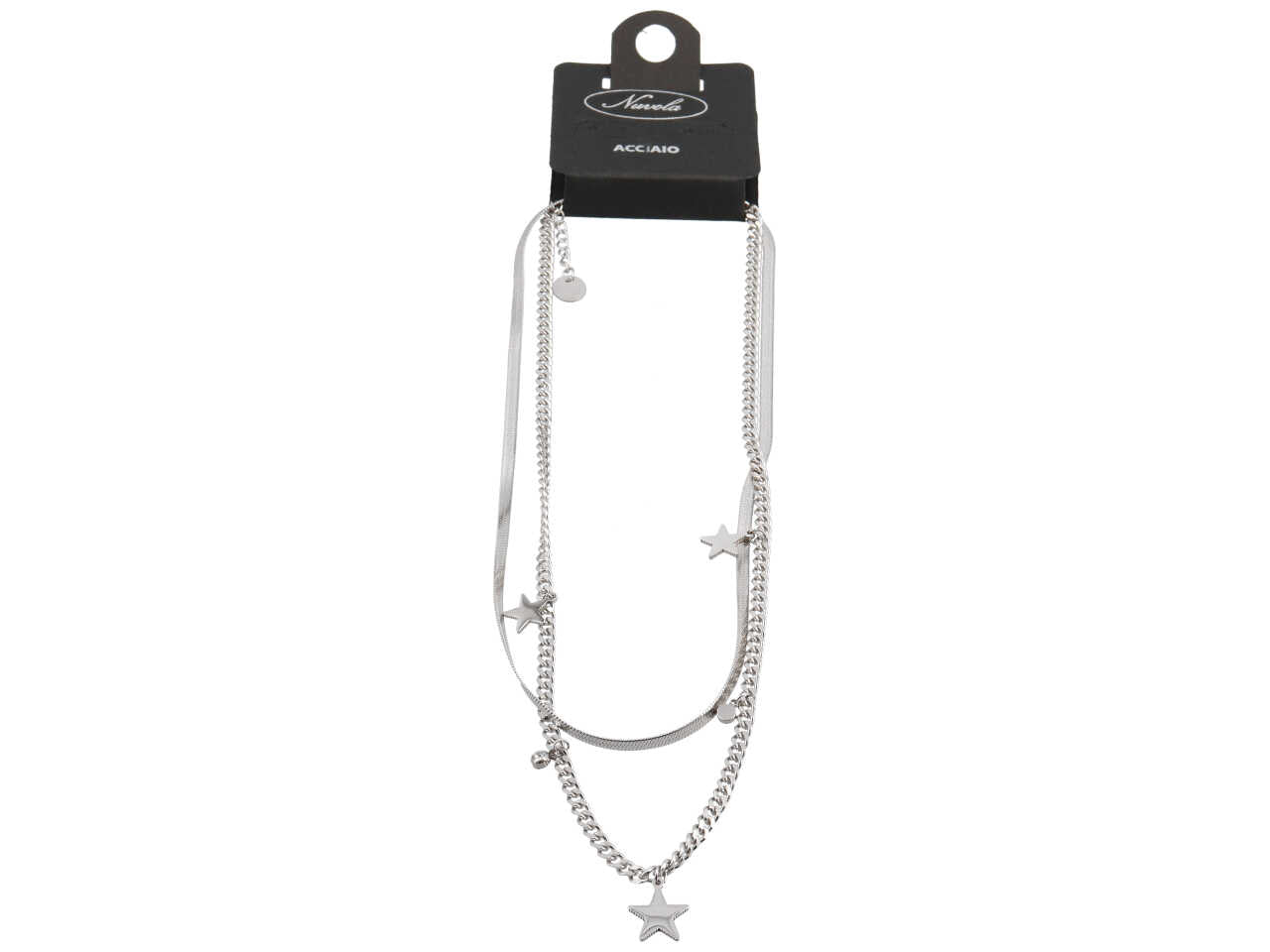 Collana 2 fili piattina e catena con stelle