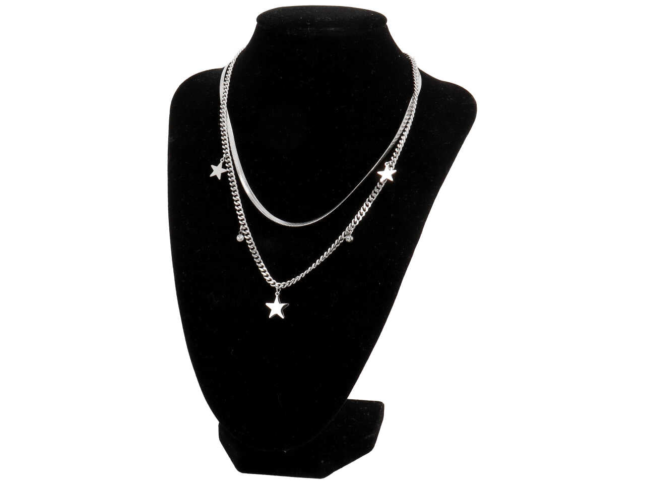 Collana 2 fili piattina e catena con stelle
