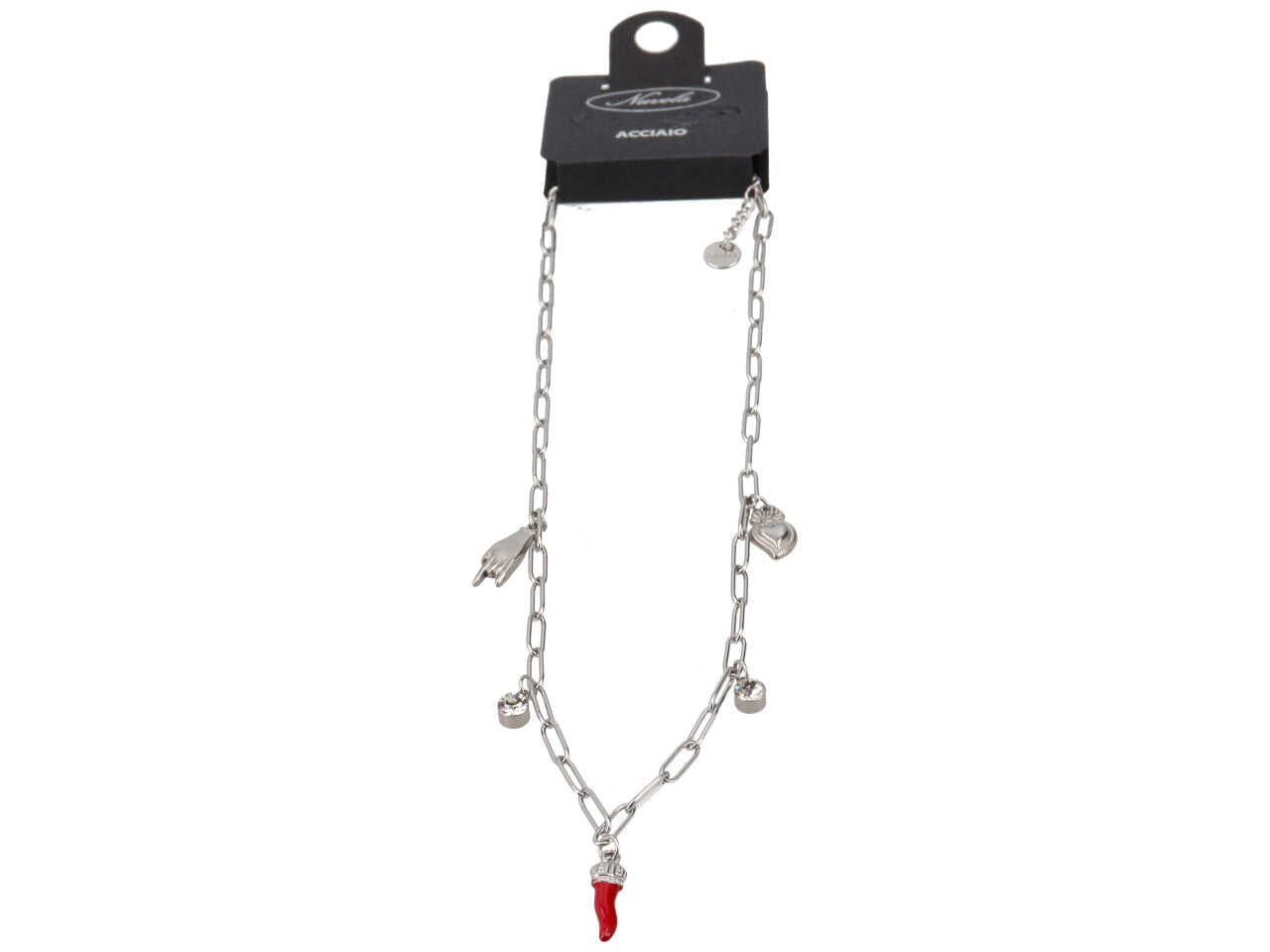Collana con charme a forma di mano, cuore e corno