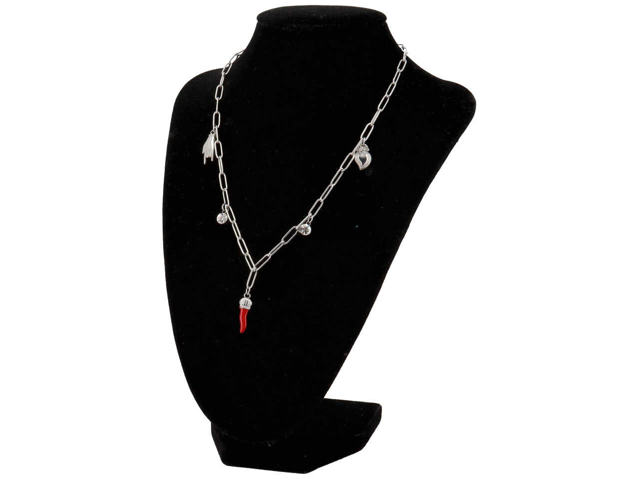 Collana con charme a forma di mano, cuore e corno