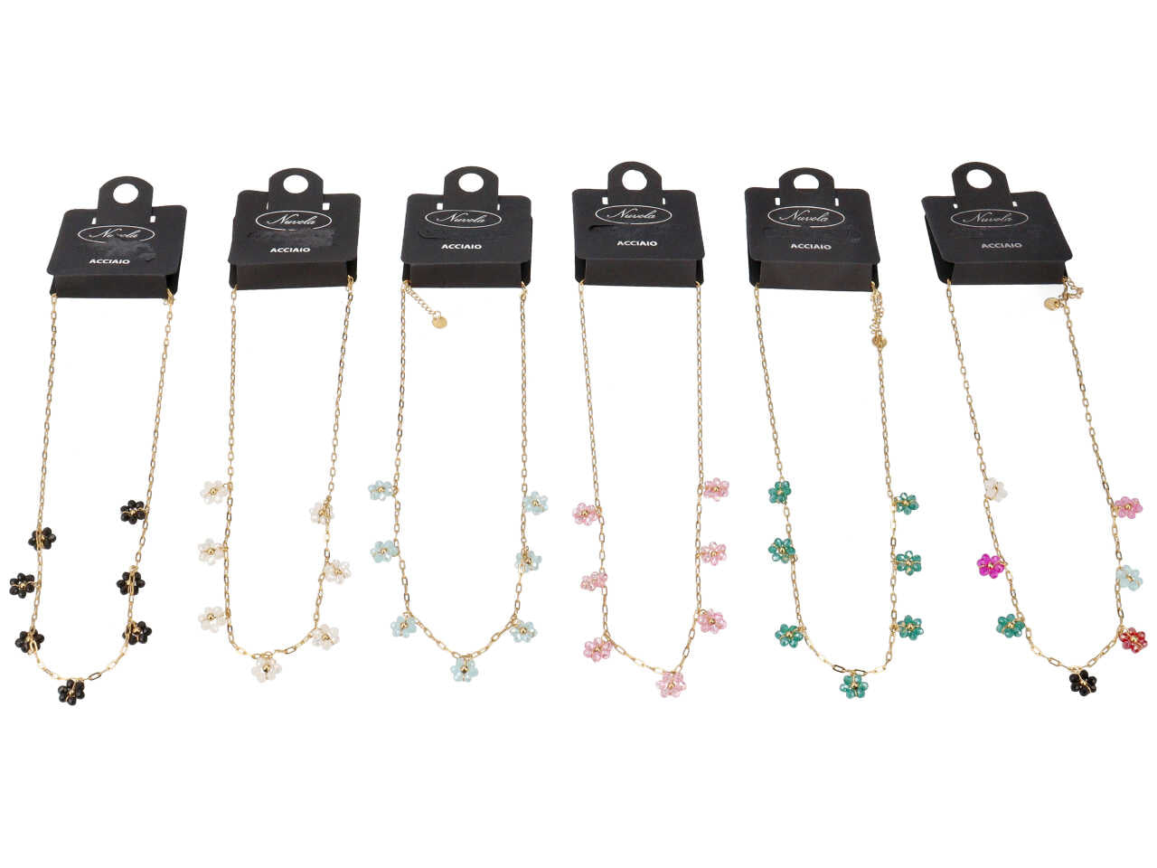 Collana oro con 7 fiori di cristalli colorati