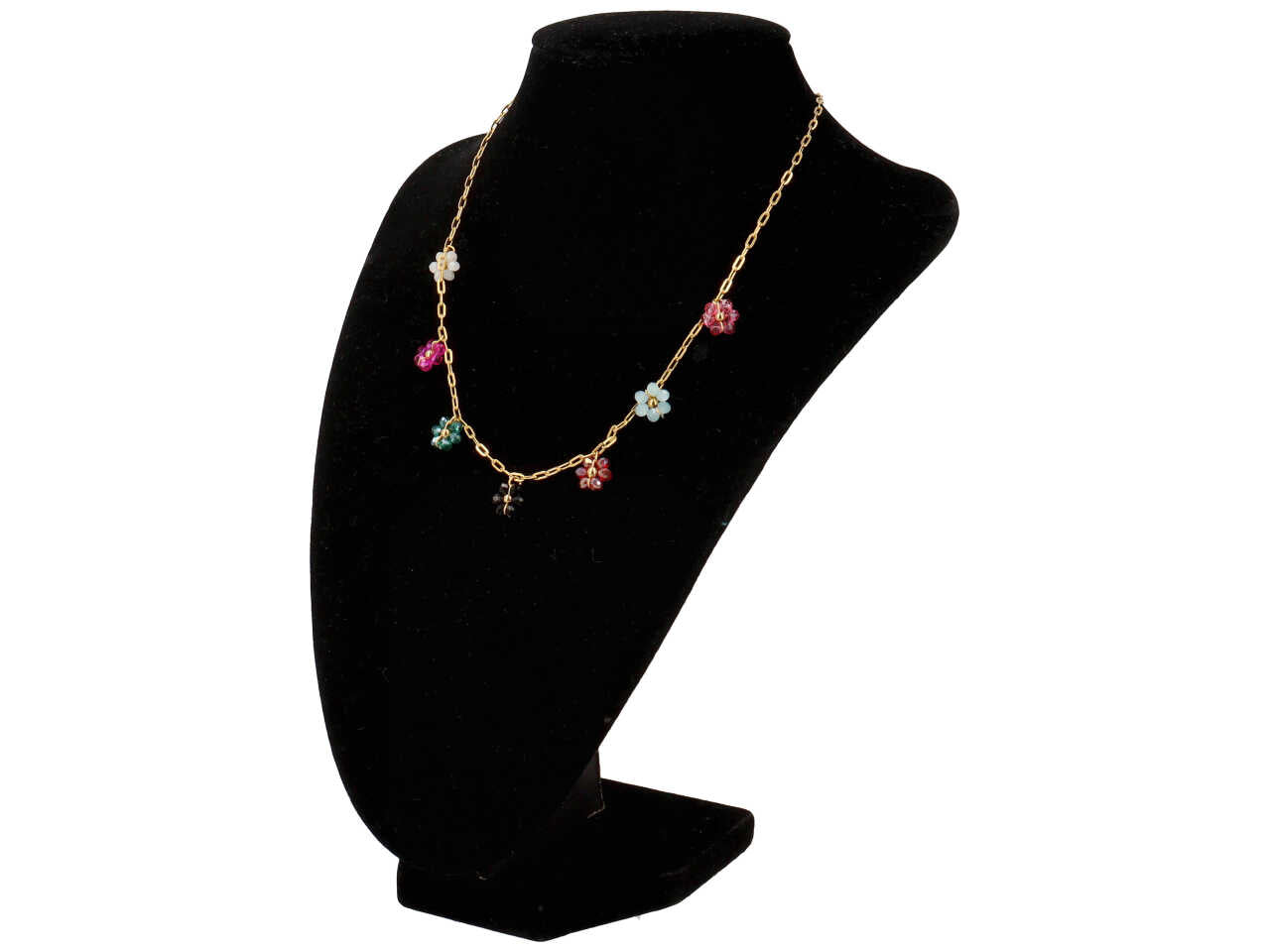 Collana oro con 7 fiori di cristalli colorati