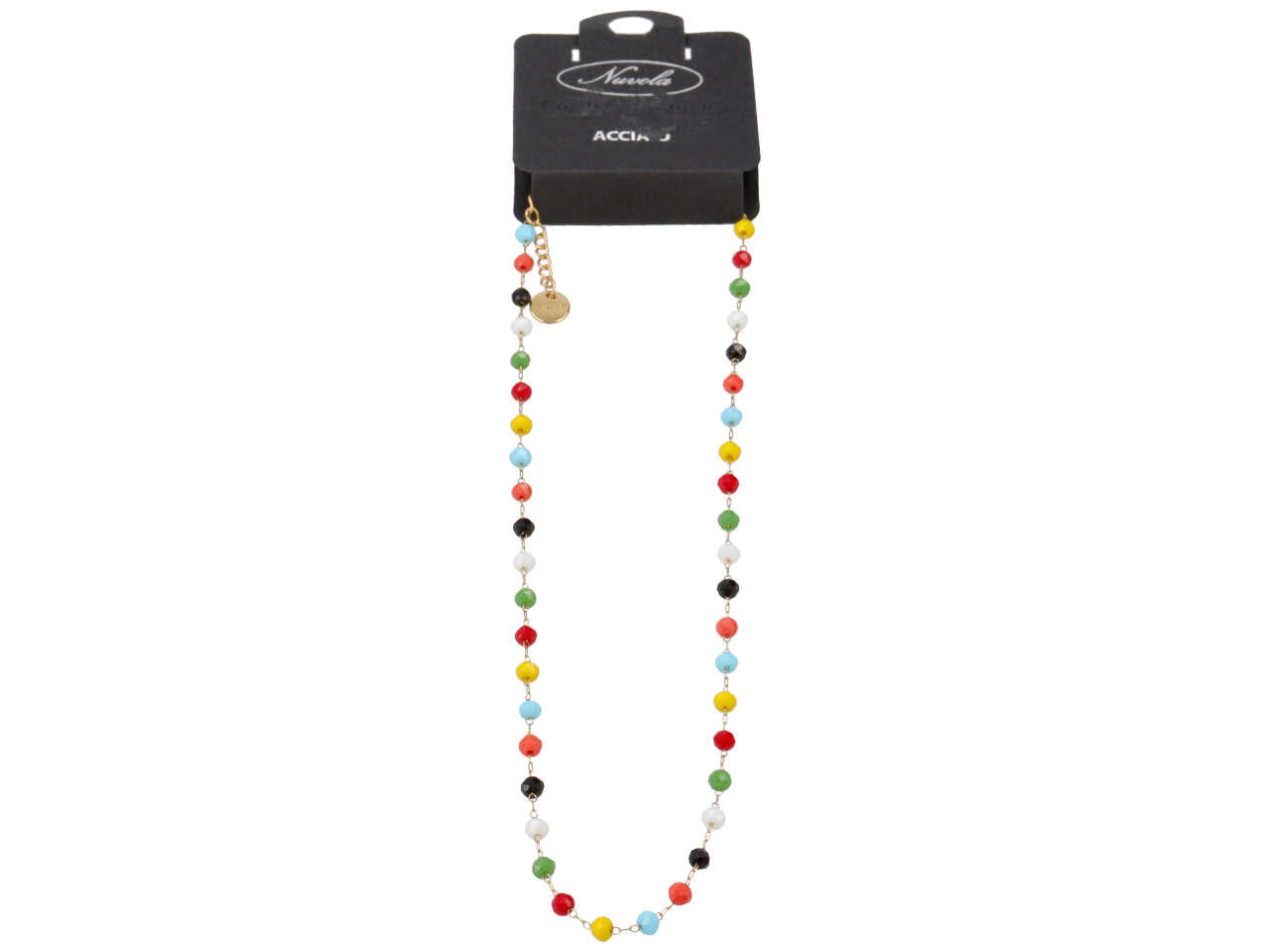 Collana oro con sfere in vetro multicolor