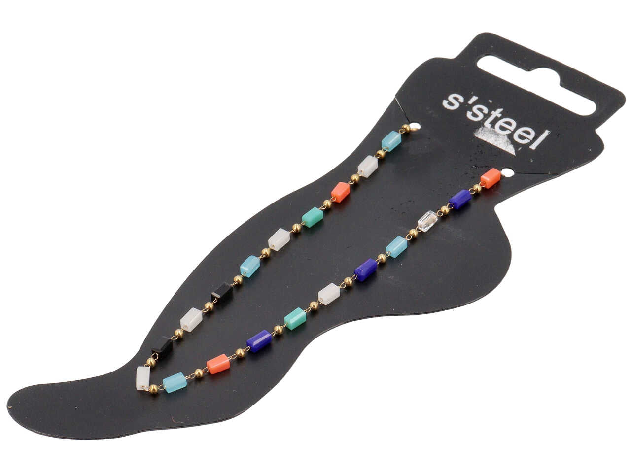 Cavigliera con barilotti in vetro multicolor e sfere oro