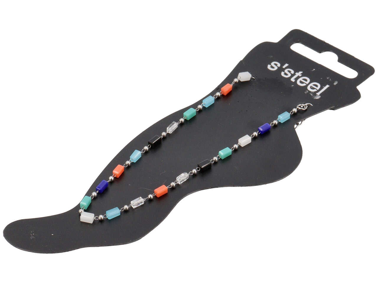 Cavigliera con barilotti colorati e sfere in acciaio