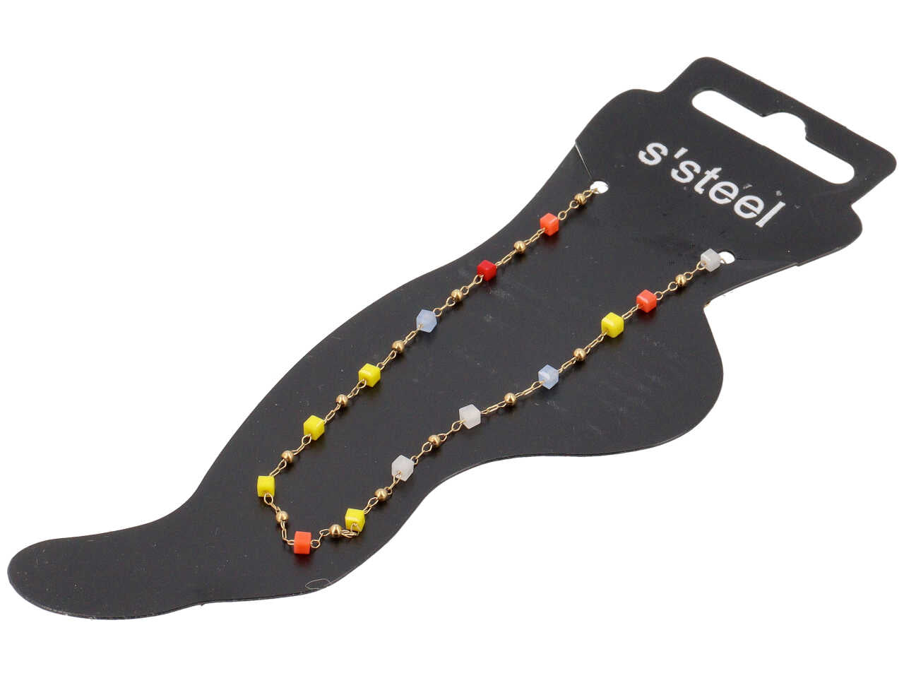Cavigliera oro con cubetti in vetro e sfere acciaio