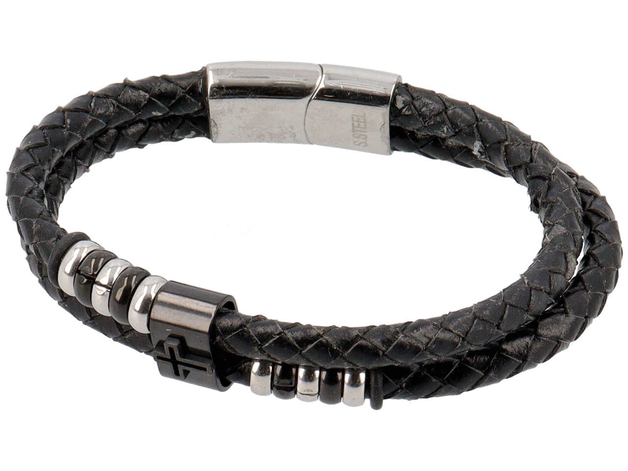 Bracciale 2fili ecopelle c/plac.croce