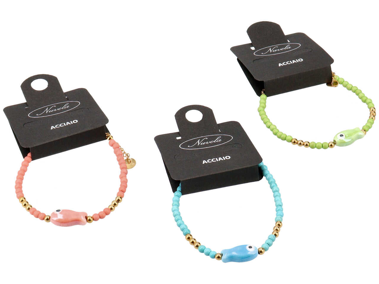 Bracciale cristalli colorati e pesciolino