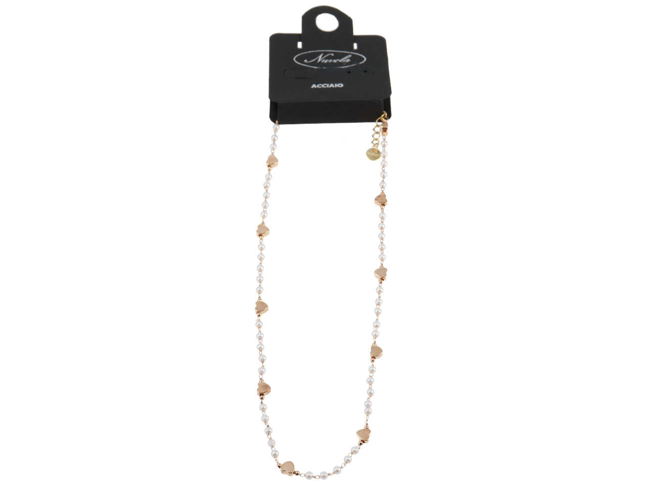 collana oro con perline e cuori acciaio