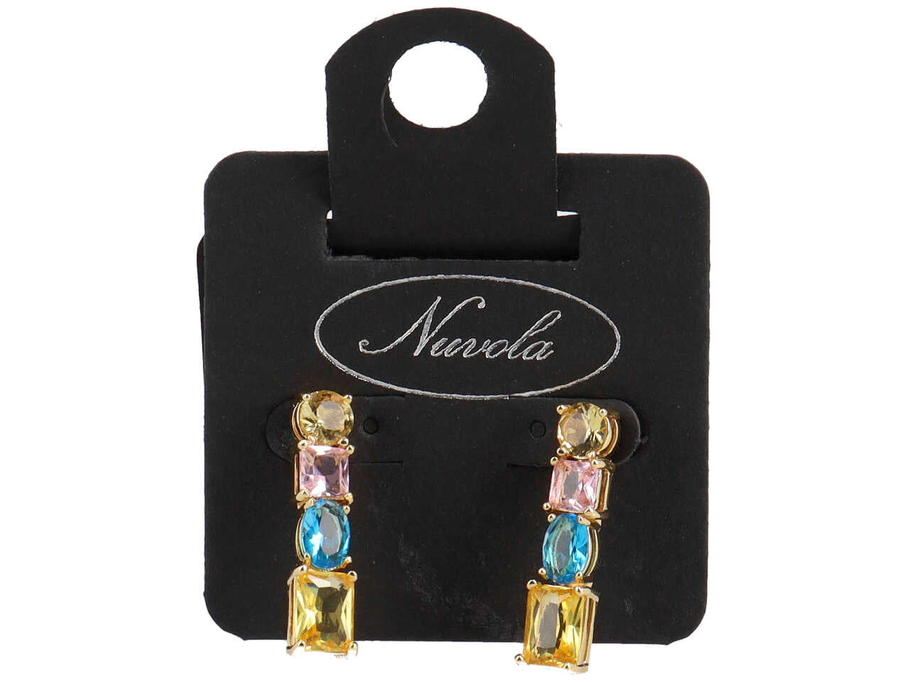 Orecchini oro con 4 cristalli rettangolari multicolor