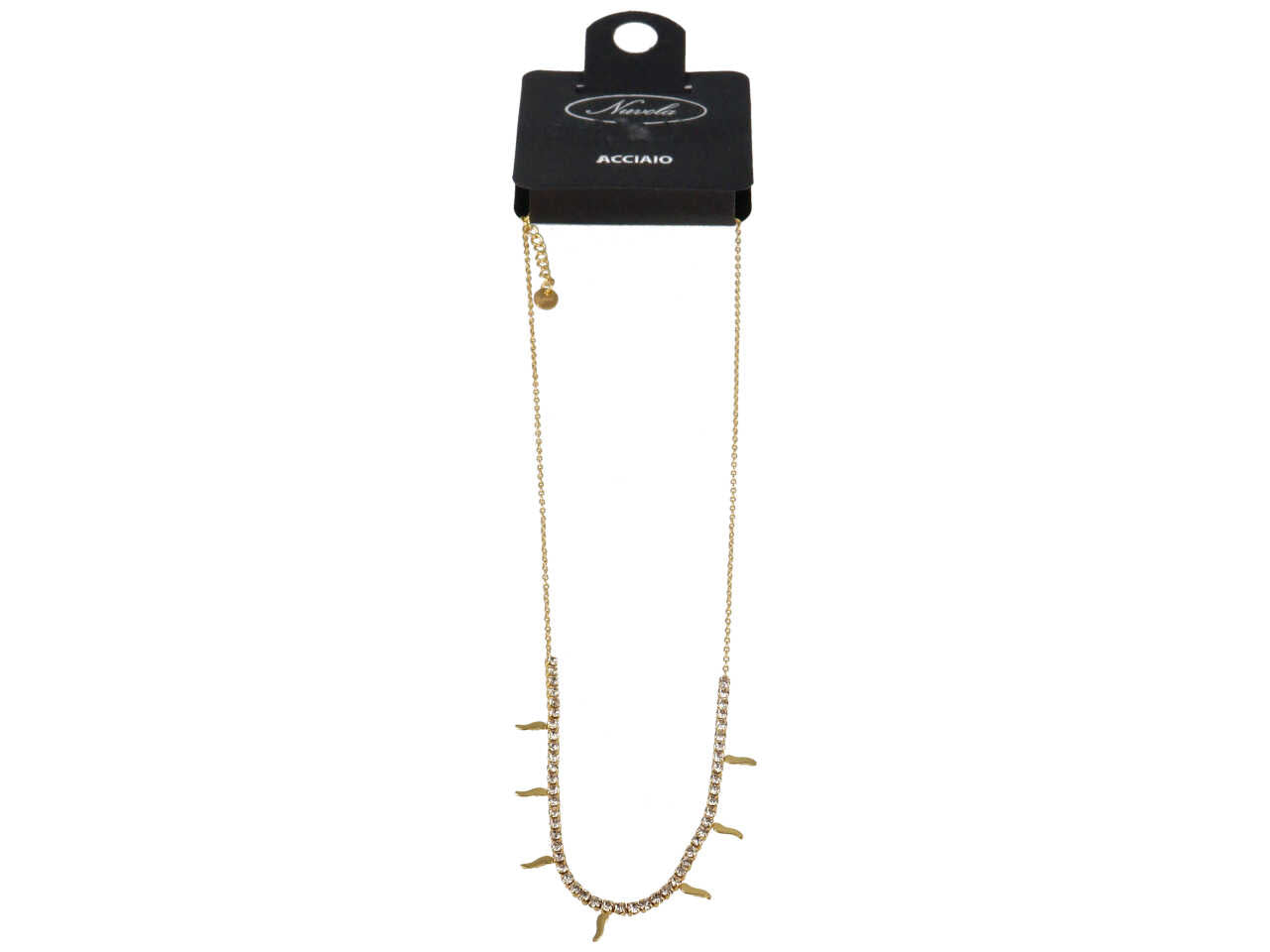Collana filo oro con zirconi e cornetti oro