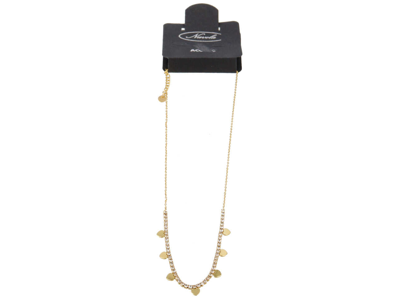 Collana filo oro con zirconi e cuoricini oro